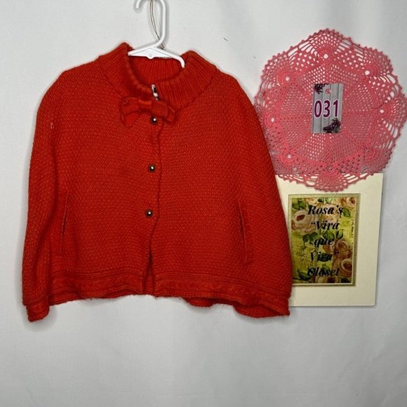 Janie and Jack Cableknit Poncho Orange Size 4 - Picture 2 of 9